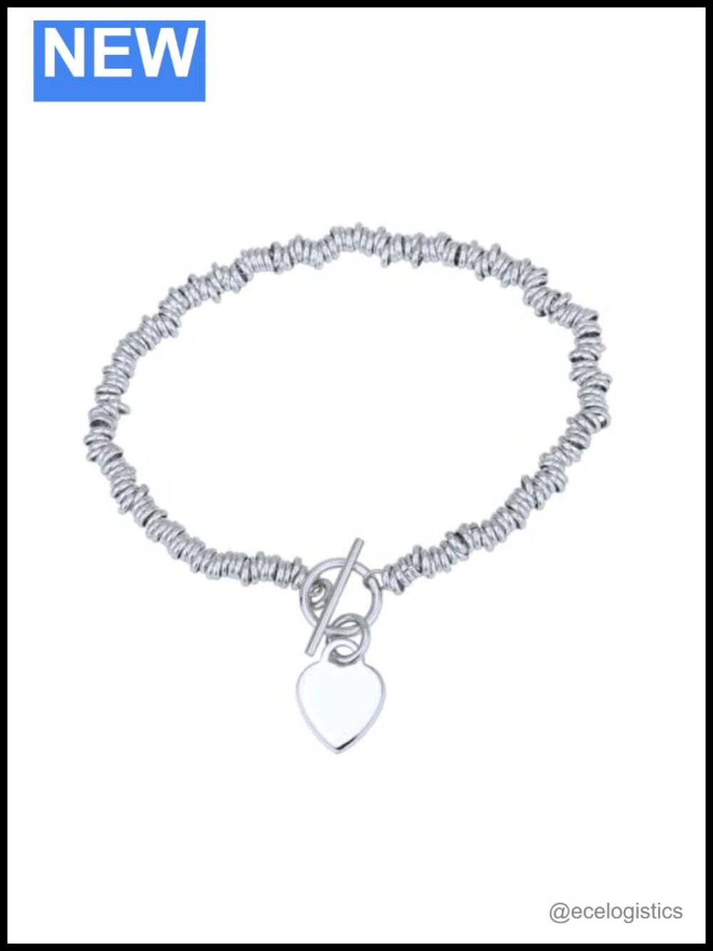 Sterling Silver Rhodium Plated Heart Bracelet 7.5" Toggle